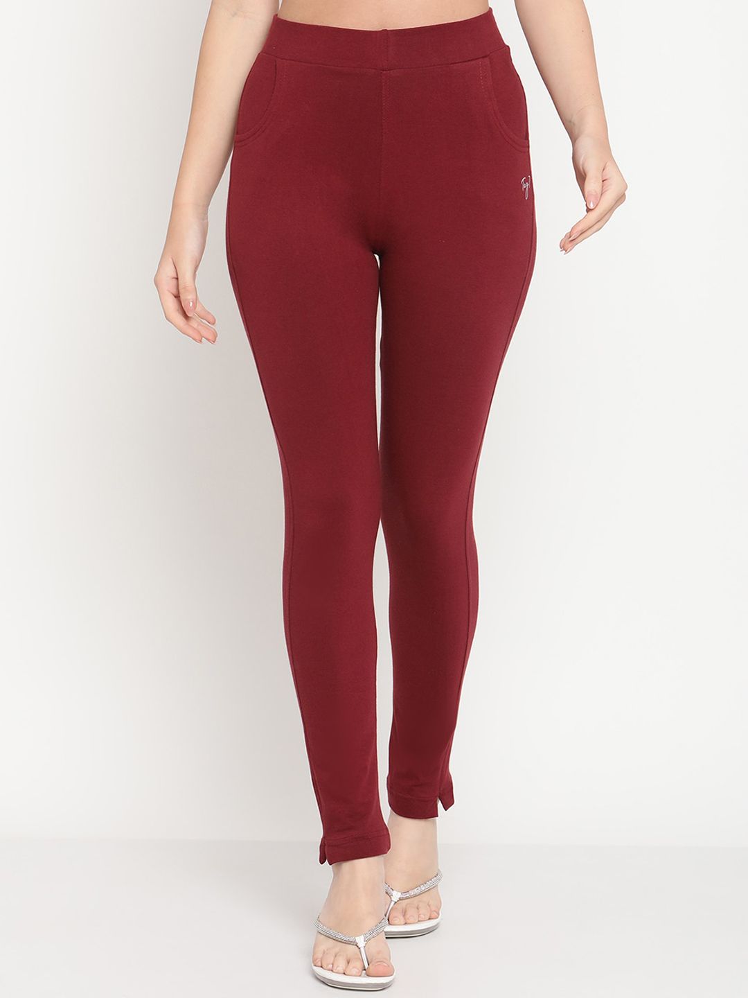 TAG 7 Women Set of 2 Maroon & Grey Ankle Length Leggings