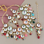 Tehzeeb Creations Back Meenakari Gold-Polished Tika Earring Combo Uncut Big Faux Kundan Choker Necklace set
