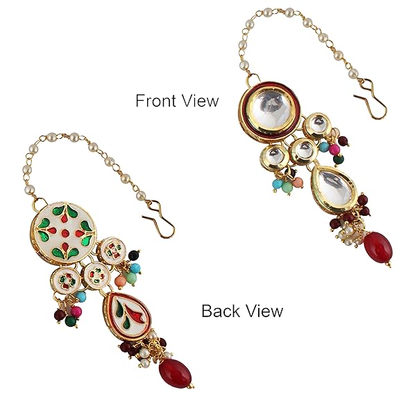 Tehzeeb Creations Back Meenakari Gold-Polished Tika Earring Combo Uncut Big Faux Kundan Choker Necklace set