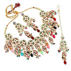 Tehzeeb Creations Back Meenakari Gold-Polished Tika Earring Combo Uncut Big Faux Kundan Choker Necklace set