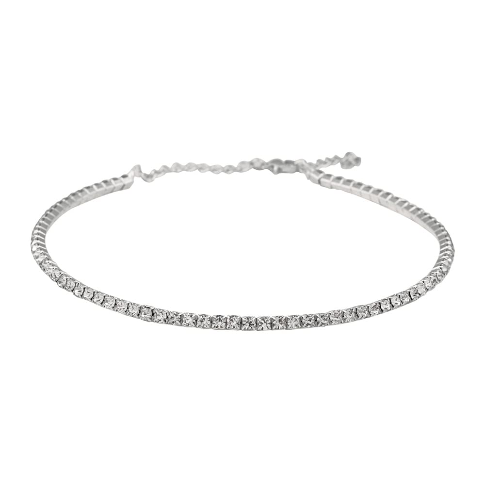 Silver-Toned Alloy Rhinestones Studded Choker - The Pari
