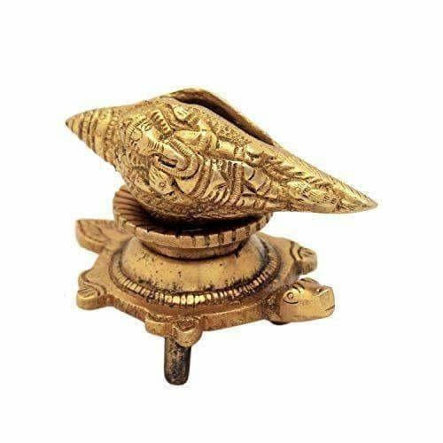 Brass Vishnu Shankh Conch Shell For Puja With Vastu/ Fengshui Tortoise For Home Decor