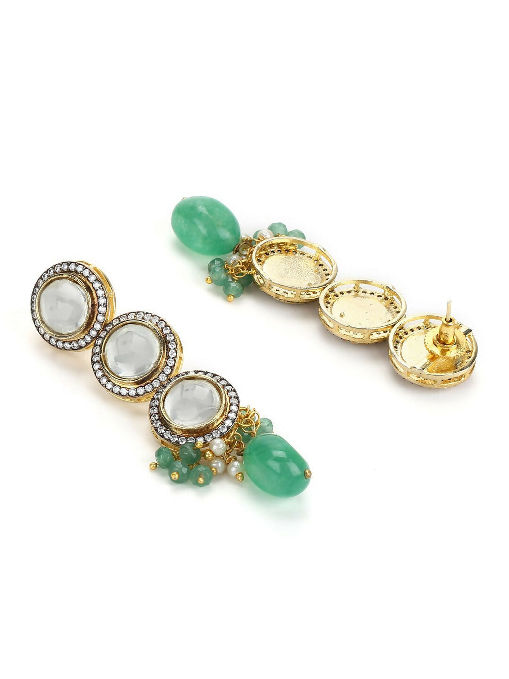 Maharani Green Stone & Kundan Neckpiece with Earrings- Ruby Raang