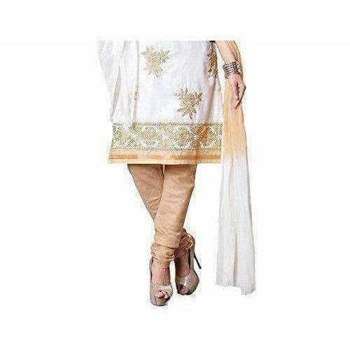 Cotton Embroidered Unstitched Salwar Suit - White - Distacart