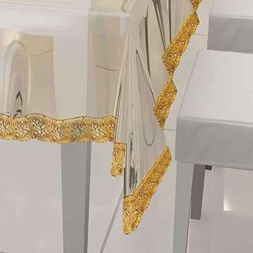 Transparent With Golden Lace 6 Seater Dinning Table Cover