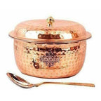 Steel Copper Casserole Bowl With Lid & 1 Serving Spoon - Set Of 2 Pieces