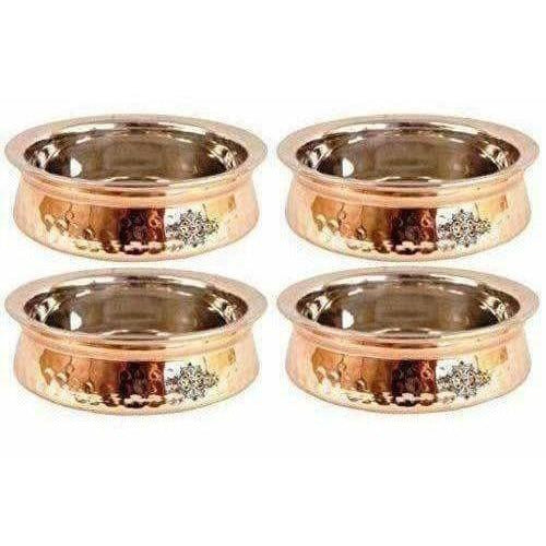 Steel Copper Handi Bowl Hammered Design Serving Dishes - Set of 4