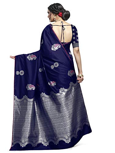 Shiv Textiles Women's Dark Blue Jacquard Art Silk Saree