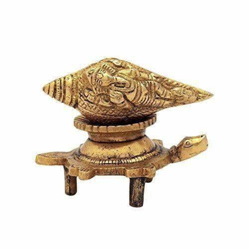 Brass Vishnu Shankh Conch Shell For Puja With Vastu/ Fengshui Tortoise For Home Decor