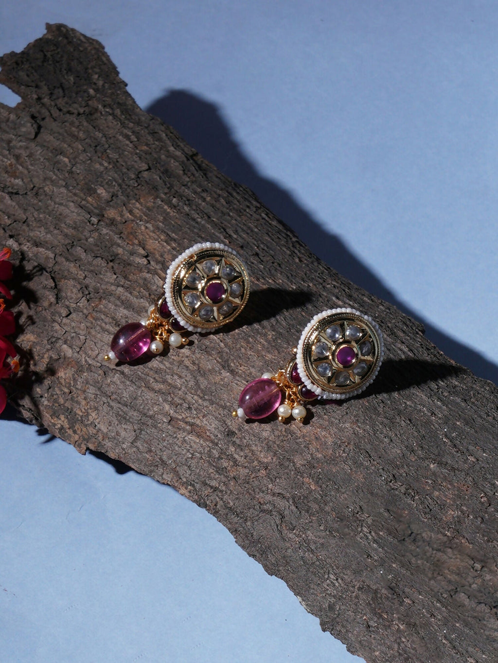 Kundan Studs with Stones (Gold) - Ruby Raang - Distacart