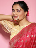 Gold-Plated White Red Kundan Studded Beaded Chained Nose Ring - Ruby Raang - Distacart