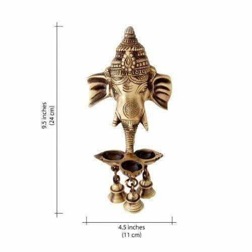 Brass Ganesha Wall Hanging Deepak With Bells