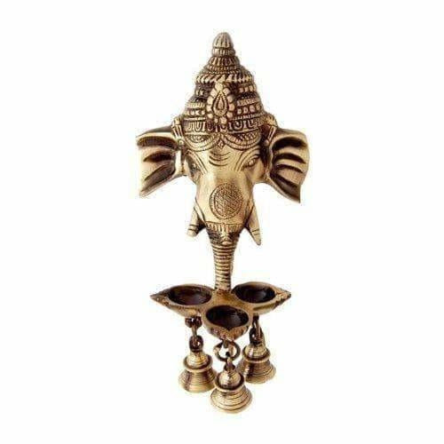 Brass Ganesha Wall Hanging Deepak With Bells