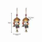 Handicrafts Paradise Umbrella with Elephant Painted and Metal Bell Paper Mache Door Hanging (7.65 cm x 7.65 cm x 22.95 cm, Set of 2)