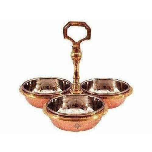 Steel Copper Pickle Bowl Set With Handle - Pack Of 3