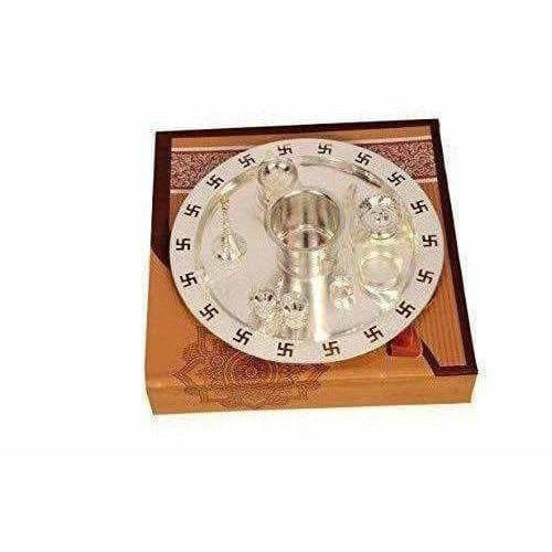 Silver Plated OM Pooja Thali 1 Set 8 Pcs