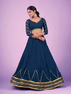 Myra Navy Blue Georgette Embroidered Designer Lehenga