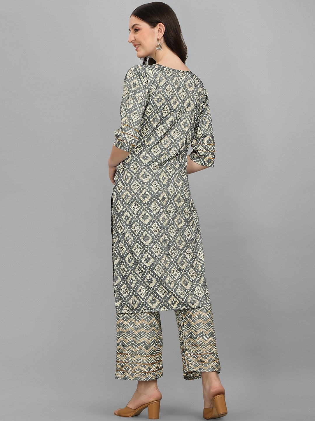 HERE&NOW Women Grey Ethnic Motifs Printed Kurta With Palazzos