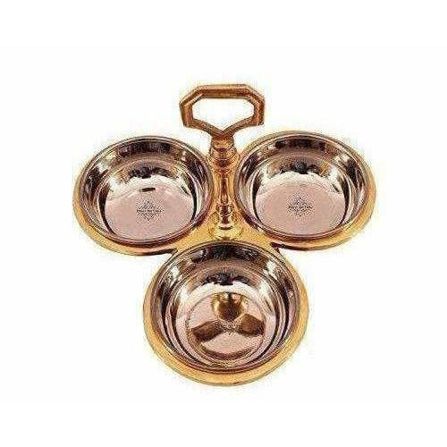 Steel Copper Pickle Bowl Set With Handle - Pack Of 3