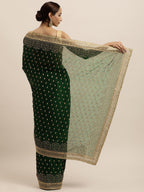 kasee Green & Gold-Toned Floral Embroidered Art Silk Saree