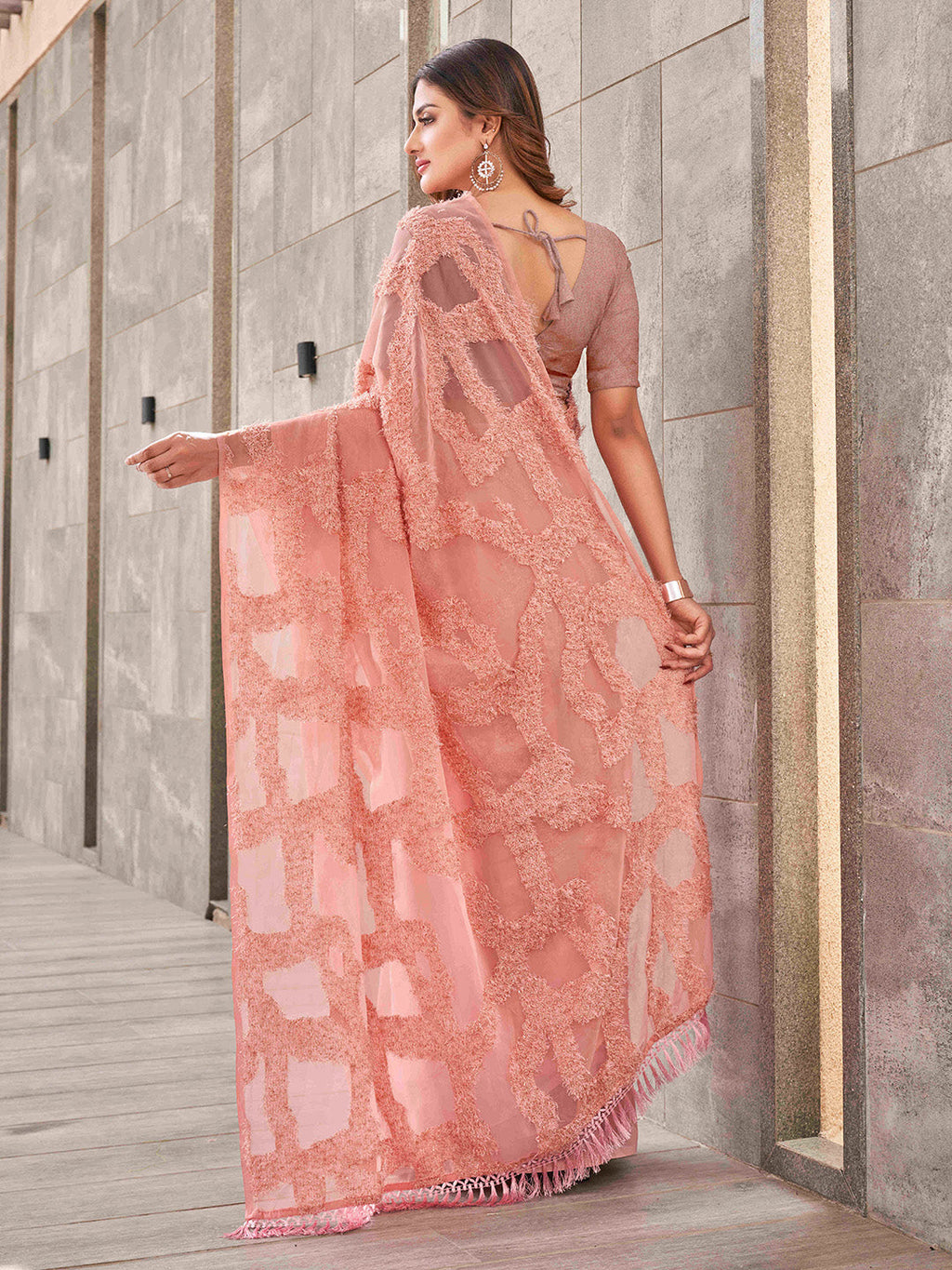 Tikhi Imli Peach Abstract Woven Design Half And Half Saree - Distacart