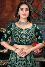 Jyoti Fashion Beautiful Bottle Green Faux Georgette 3MM Sequins with Thread & Jari Embroidery Lehenga Choli with Dupatta