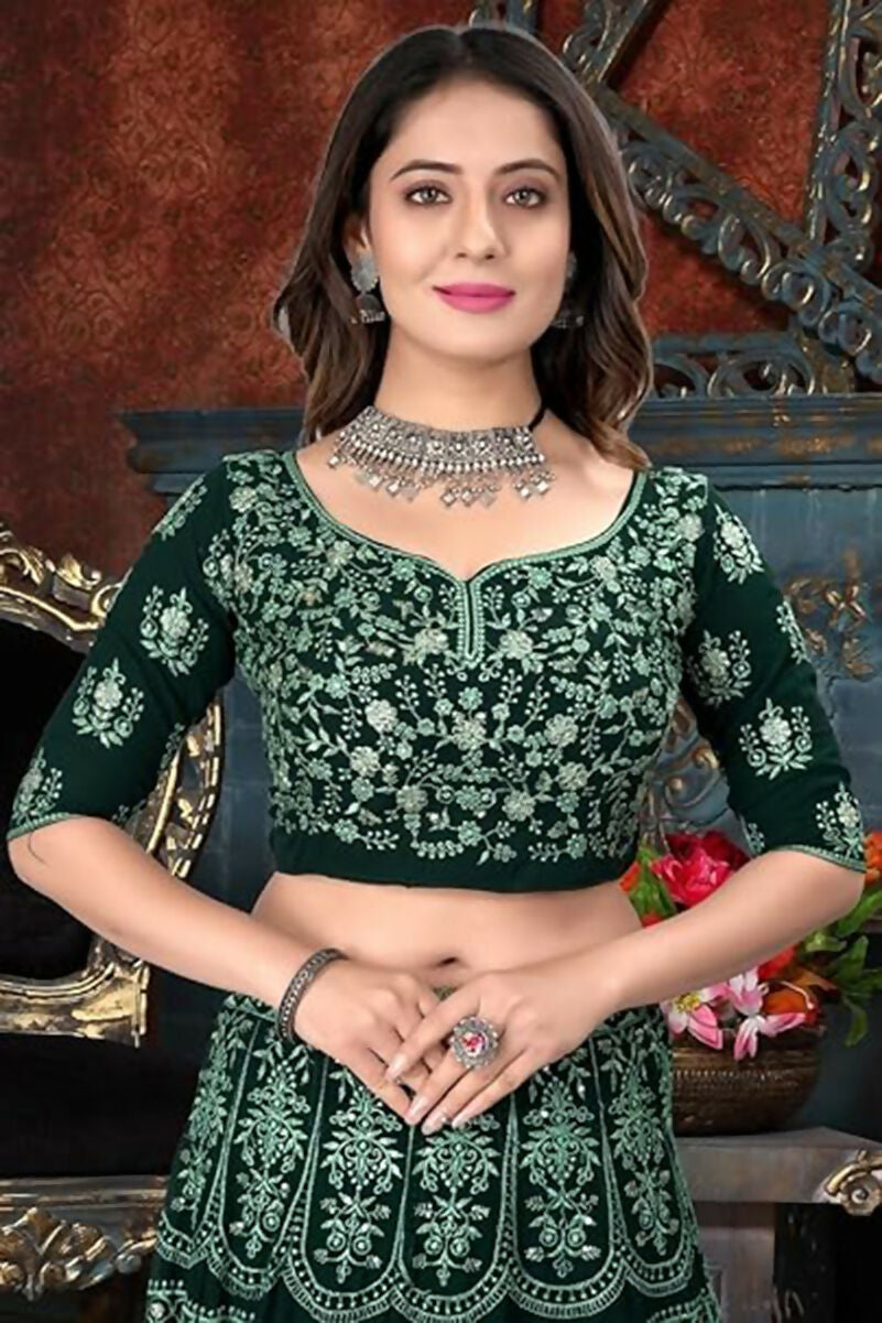 Jyoti Fashion Beautiful Bottle Green Faux Georgette 3MM Sequins with Thread & Jari Embroidery Lehenga Choli with Dupatta