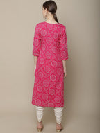 Sangria Women Pink & White Bandhani Printed Thread Work Kurta
