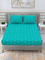 DREAM WEAVERZ Turquoise Blue & White 250 TC Pure Cotton King Bedsheet with 2 Pillow Covers