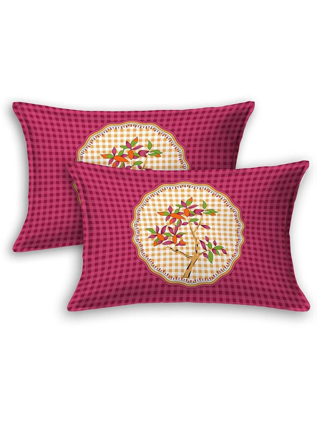 HOMETALES Pink & Beige Ethnic Motifs Cotton 104 TC King Bedsheet with 2 Pillow Covers