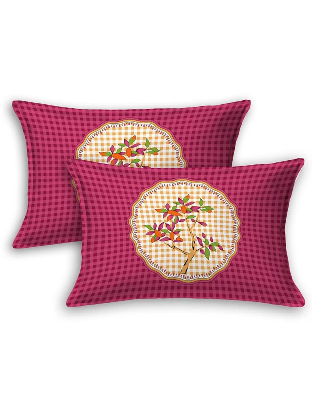 HOMETALES Pink & Beige Ethnic Motifs Cotton 104 TC King Bedsheet with 2 Pillow Covers