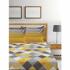 Cotton Double Bedsheet with 2 Pillow Covers - Yellow and Grey