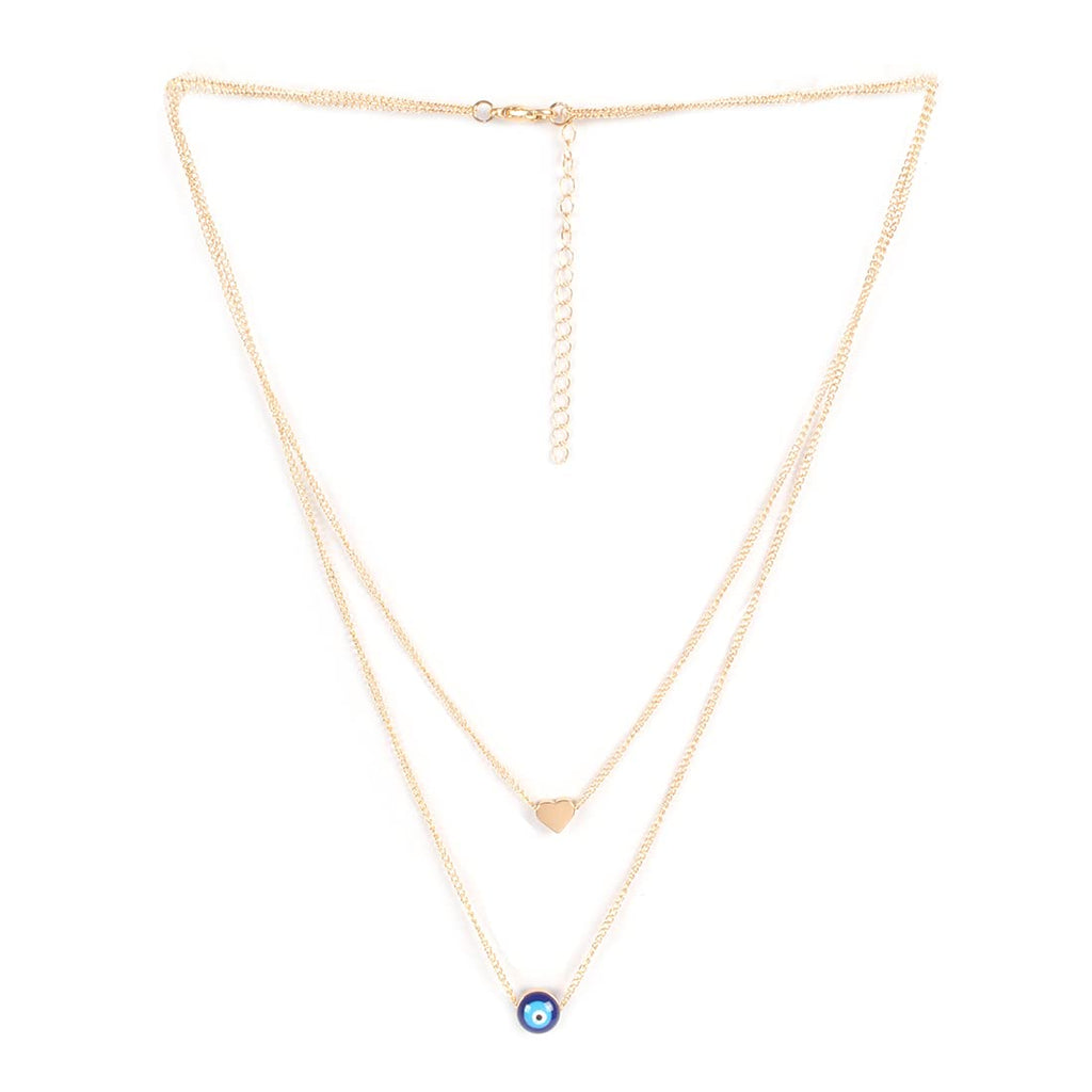 Gold-Toned Alloy Heart & Evil Eye Necklace - The Pari