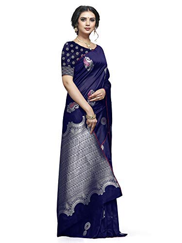 Shiv Textiles Women's Dark Blue Jacquard Art Silk Saree