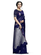 Shiv Textiles Women's Dark Blue Jacquard Art Silk Saree