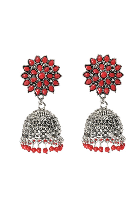 Mominos Fashion Johar Kamal Kundan Work Jhumka With Red Beads