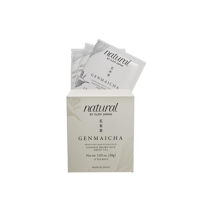 ILEM JAPAN Genmaicha Japanese Brown Rice Roasted Green Tea | Sourced From South Japan | Green Tea Leaves | 15 Tea Bags