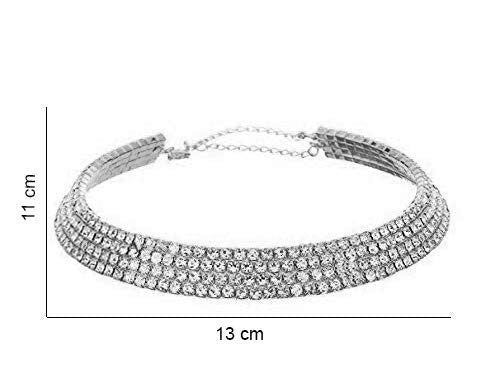 Silver-Toned Alloy Rhinestones Studded Choker Necklace - The Pari