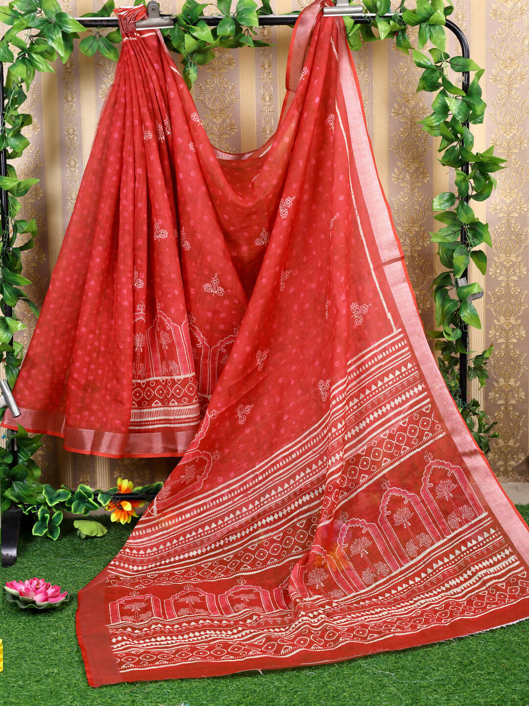 Shree Shyam Fashion Cotton Red Saree - Distacart