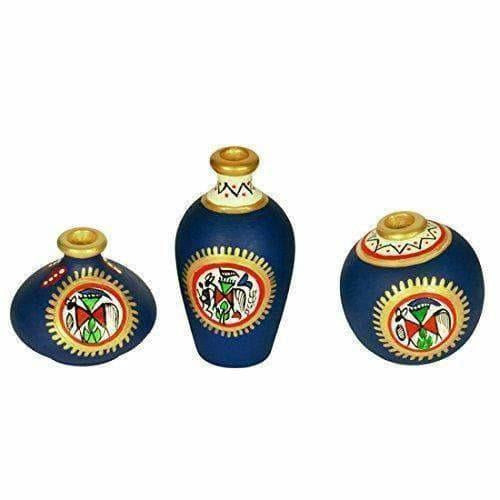 Hand-Painted Home Decorative Miniature Small Pots Set ( Set of 3 Mini Pots)