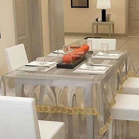 Transparent With Golden Lace 6 Seater Dinning Table Cover