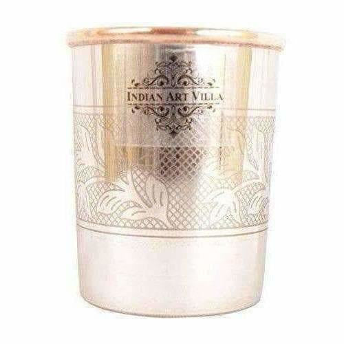 Embossed Design Steel Copper Glass Tumbler (250ml) - Set of 2