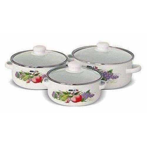 Decorative Enamel Casserole with Glass Lids - Set of 3