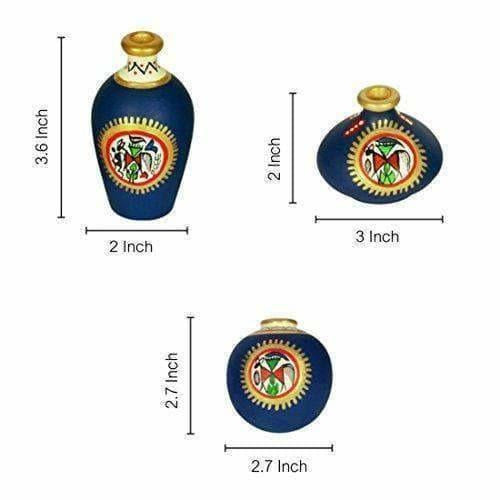 Hand-Painted Home Decorative Miniature Small Pots Set ( Set of 3 Mini Pots)