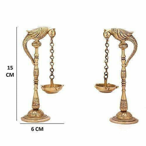 Brass - Pair Of Bird Diya Oil Lamp Stand