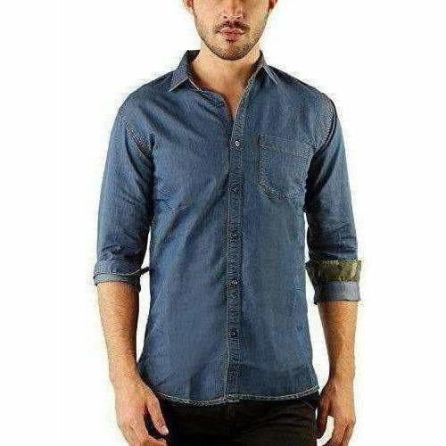Men's Denim Full Sleeve Casual Shirt Dark Blue Color - Distacart