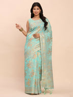 Shree Shyam Fashion Linen Cotton Sea Green Saree - Distacart