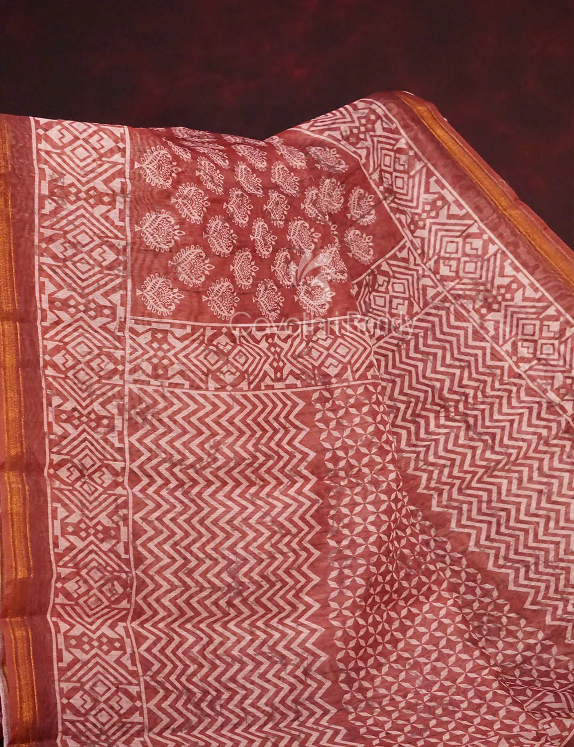 Red Onion All Over Printed Semi Chanderi Saree By Gayathri Reddy Designer Studio - Distacart