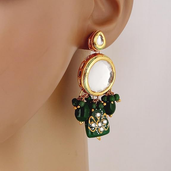 Tehzeeb Creations Back Meenakari Gold-Polished Earring Jewellery Set Uncut Kundan Big Faux Kundan Dibbi Kundan Choker Necklace Set