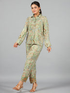 Juniper Women Green Kasturi Silk Printed Co-Ord Set